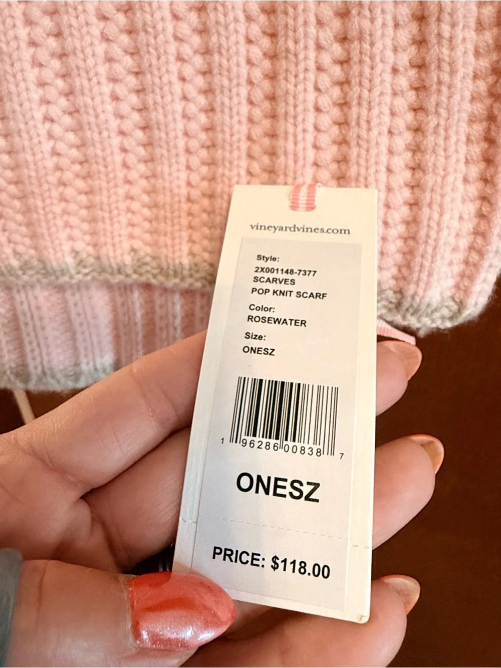 Vineyard Vines Light Pink with gray trim, knit winter scarf! $118 retail
